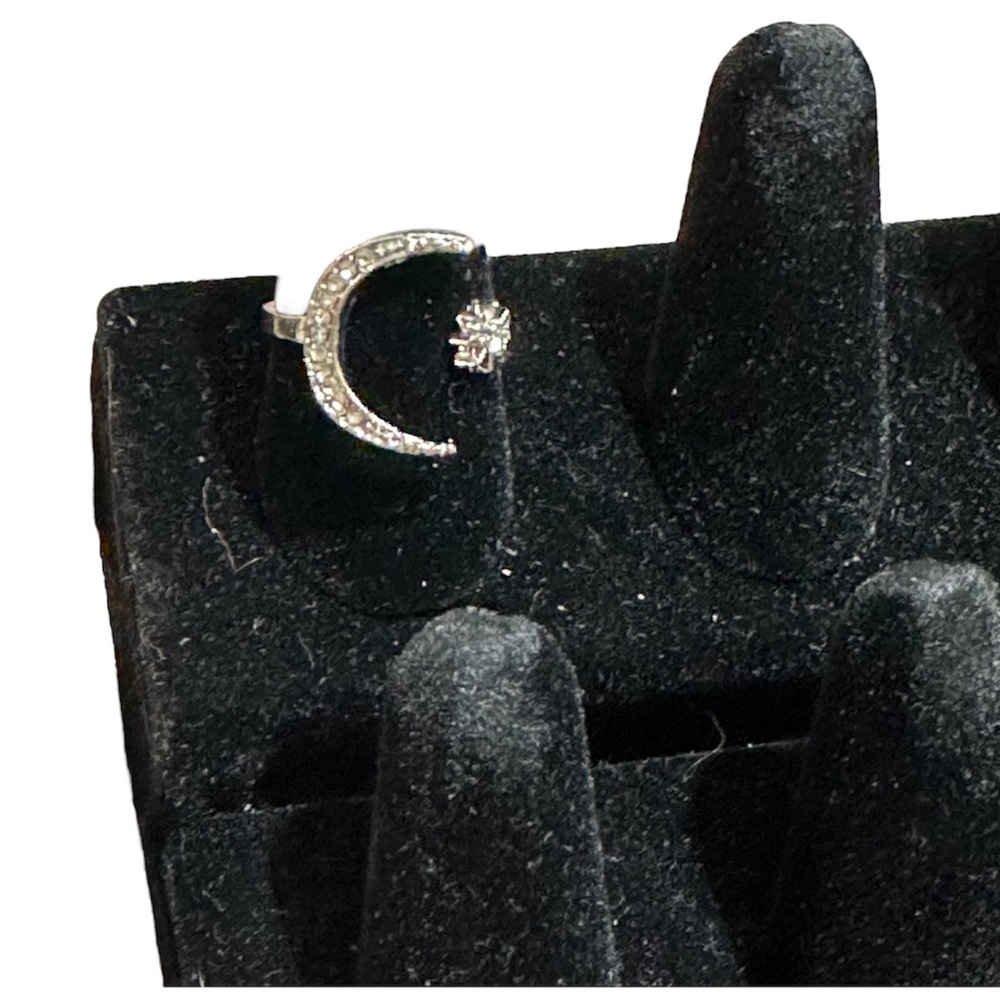 Silver plated crescent moon and star’s adjustable ring